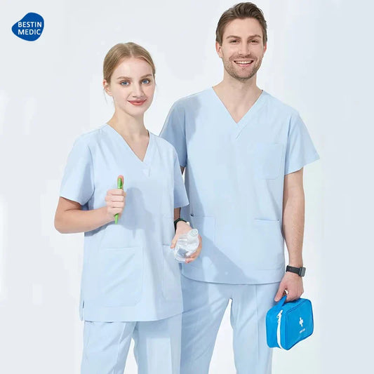 Cralom Women's Stretch Scrubs Set V-Neck Surgeon Uniform Slim Fit OR Overalls