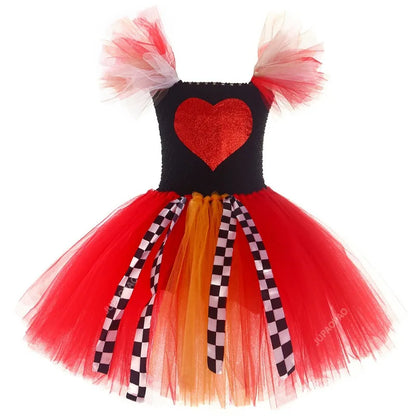 Cralom Red Queen Tutu Dress with Crown Wand Set for Girls Halloween Costume