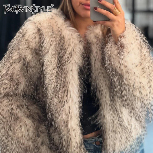 Cralom Maomao Coat: Loose Fit O Neck Color Block Coat for Women