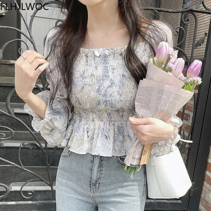 Cralom Floral Print Off Shoulder Peplum Top