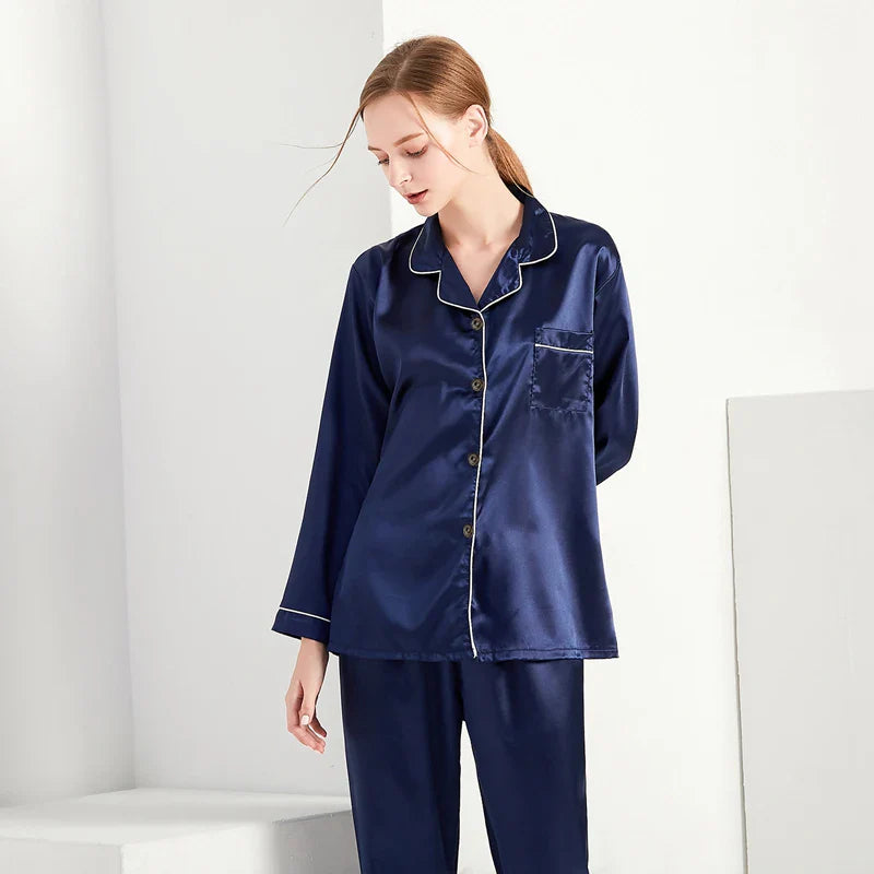 Cralom Women's Satin Pajama Lounge Set with Long Sleeve Top & Pants