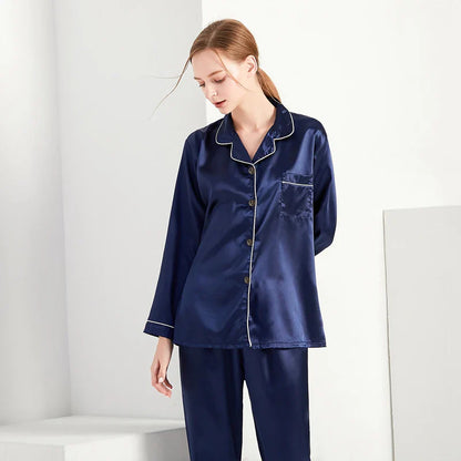 Cralom Women's Satin Pajama Lounge Set with Long Sleeve Top & Pants