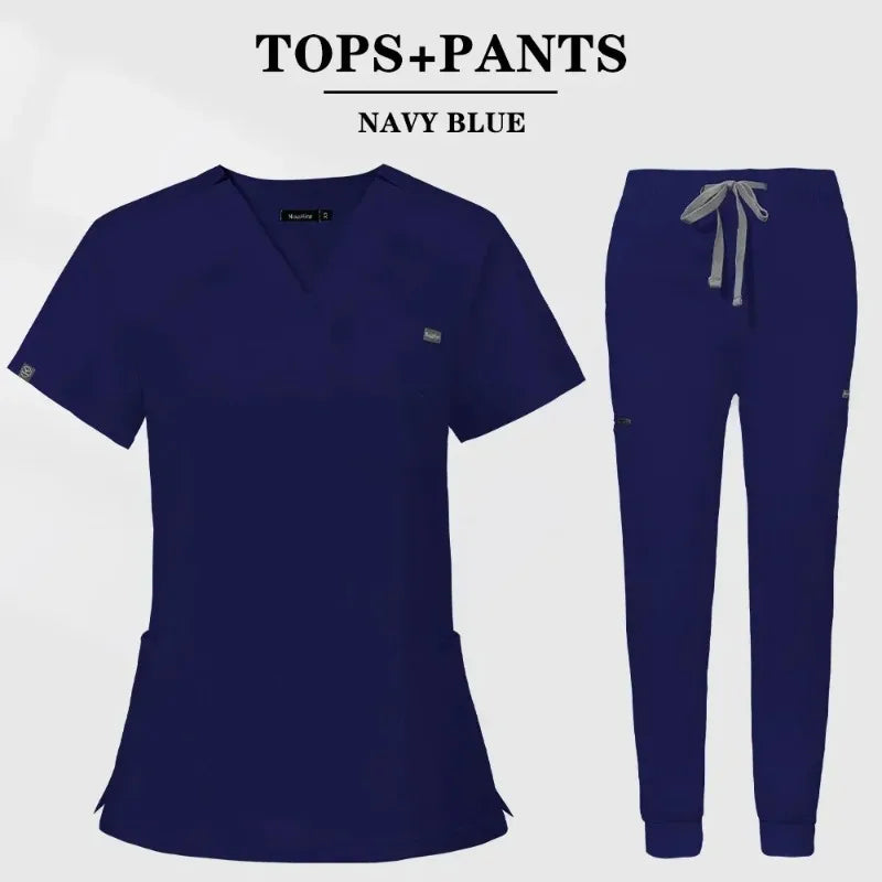 Cralom Men's V-Neck Scrub Top & Pants Set: Short Sleeve Medical Uniform, Pure Cotton