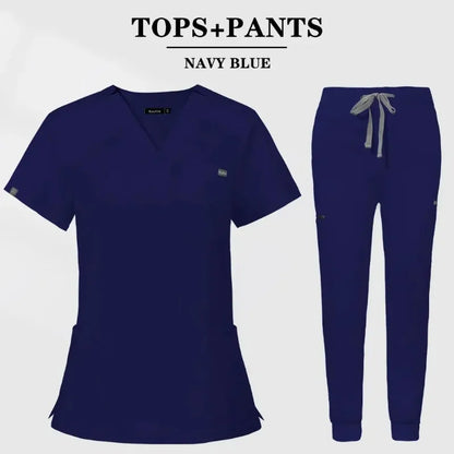 Cralom Men's V-Neck Scrub Top & Pants Set: Short Sleeve Medical Uniform, Pure Cotton
