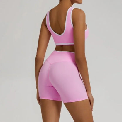Cralom Seamless Yoga Set: Cross Waistband Butt Lifting Shorts & Sports Bra