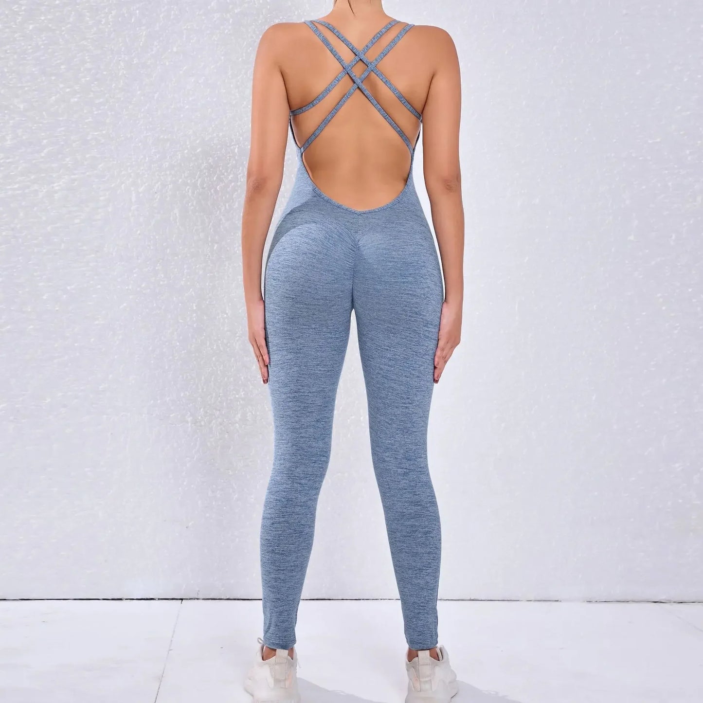 Cralom Peach High-Waist Yoga Jumpsuit - Fast Drying Sweat-Wicking Activewear