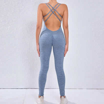 Cralom Peach High-Waist Yoga Jumpsuit - Fast Drying Sweat-Wicking Activewear