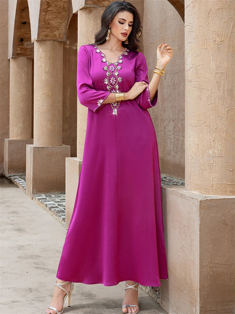 Cralom Ramadan Purple Abaya Dress for Muslim Women