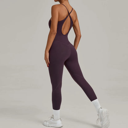 Cralom Cross Back Jumpsuit Yoga Set Gym Running Fitness Hip Lift Kit