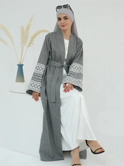 Cralom Embroidered Kimono Abaya Kaftan Dress
