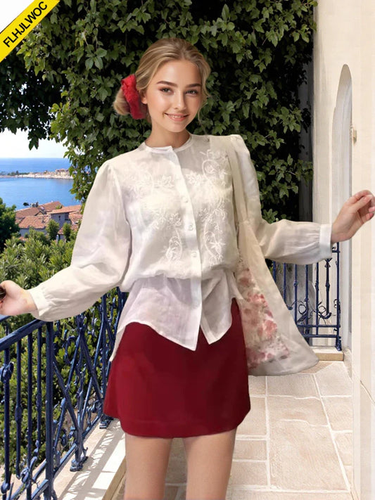 Cralom Embroidered Mesh Sheer Blouse - Women's Stylish Transparent Top