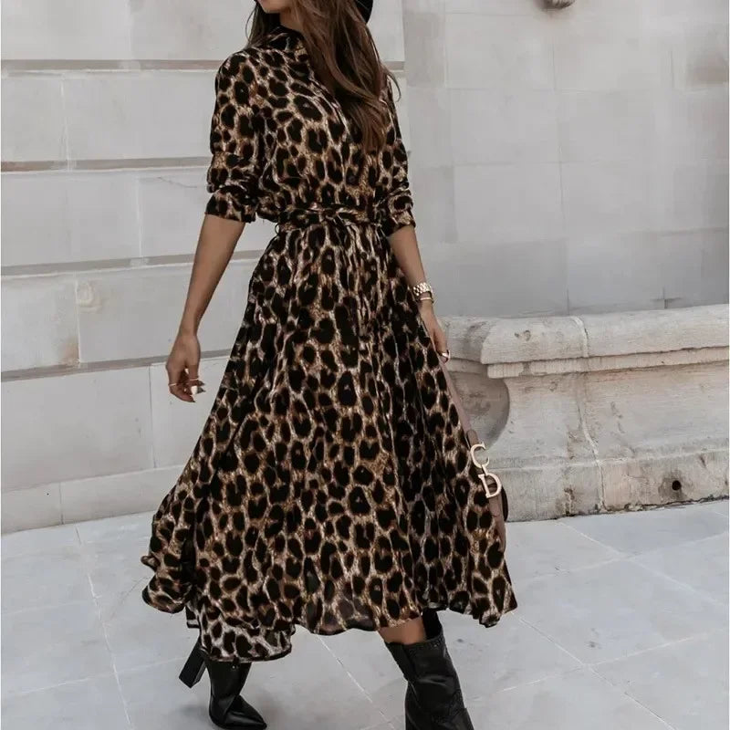 Cralom Leopard Print Swing Lace-Up Dress