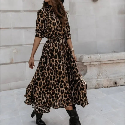 Cralom Leopard Print Swing Lace-Up Dress