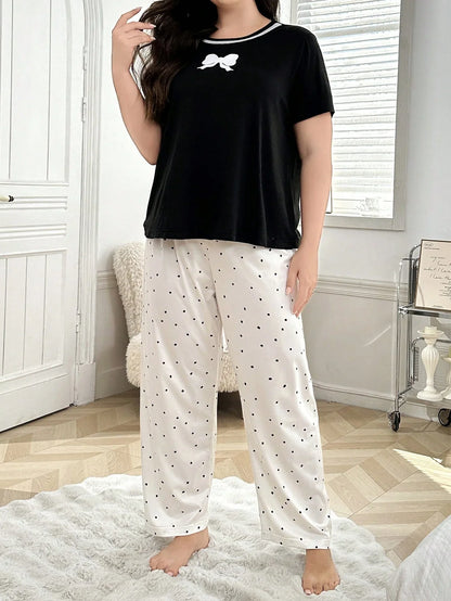 Cralom Women's Plus Size Milk Silk Long Pajama Set - XL to 5XL