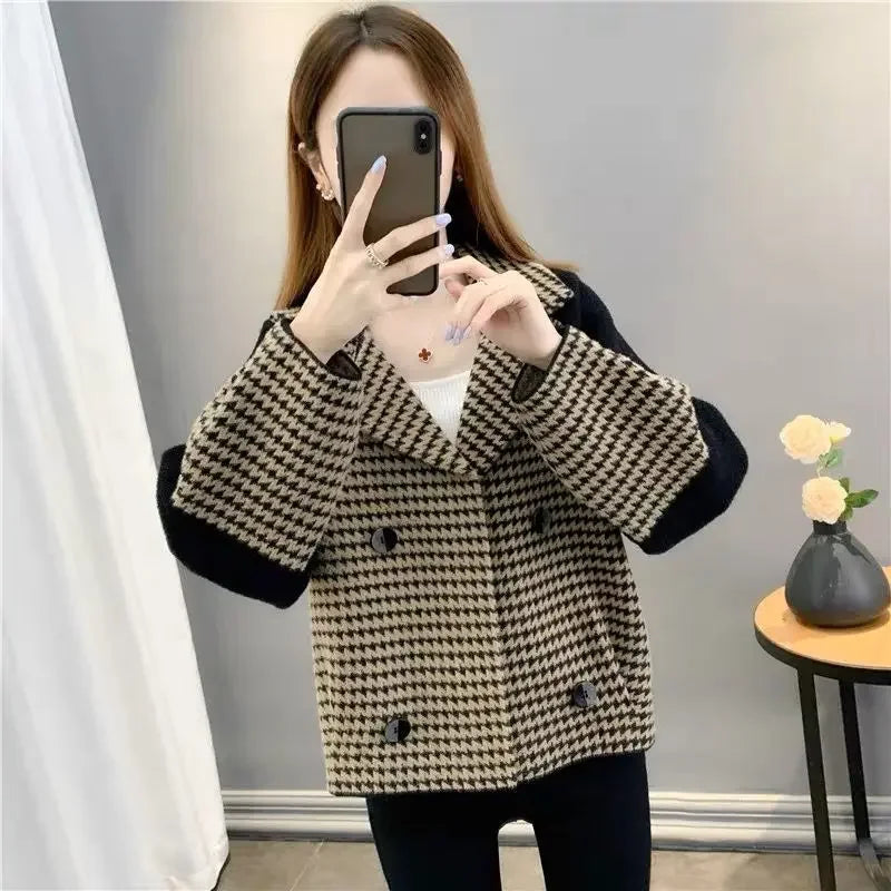 Cralom Women's Elegant Short Wool Blend Jacket Korean Style XL