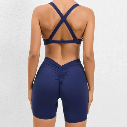 Cralom Yoga Fitness Set: High-Waist Hip-Lifting Shorts & Sports Bra for Running Gym