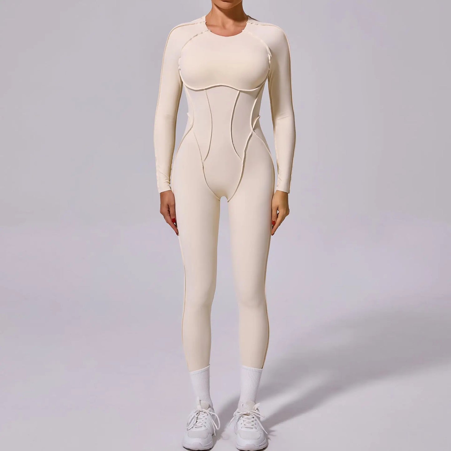 Cralom Seamless Backless Yoga Bodysuit - Slim Fit Long Sleeve One-Piece