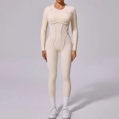 Cralom Seamless Backless Yoga Bodysuit - Slim Fit Long Sleeve One-Piece
