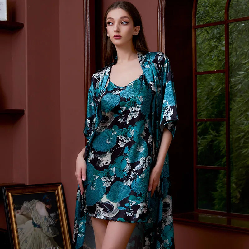 Satin Robe Set by Cralom: Super-Soft Plus Size Pajamas for Ladies, Perfect for Sleep and Lounge