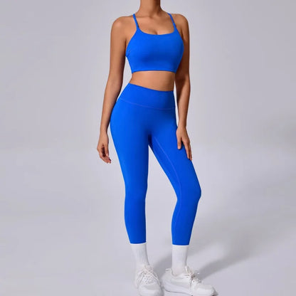 Cralom Seamless Yoga Fitness Set: High Waist Leggings & Open Back Bra Gym Suit