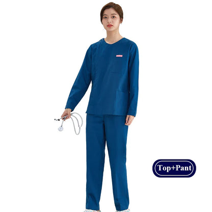 Cralom Heather Scrub Set: Men Women Zip Top, Drawstring Pants 2pc Slim Tunic