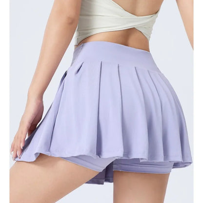 Cralom Women's Tennis Skirt with Built-in Yoga Shorts and Pocket