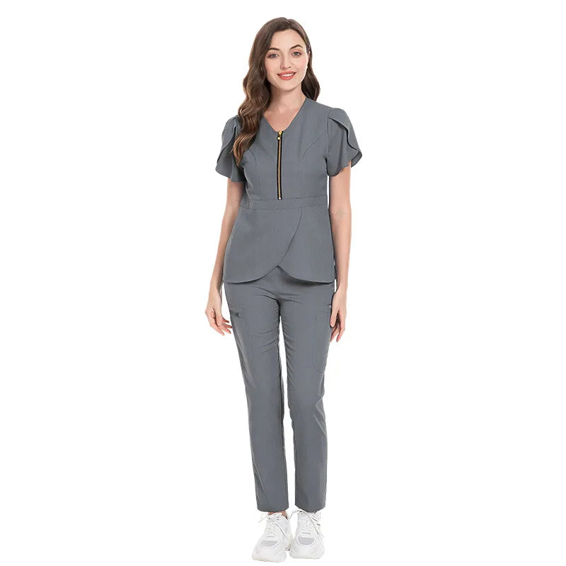 Cralom Women's Solid Color Hospital Scrub Set