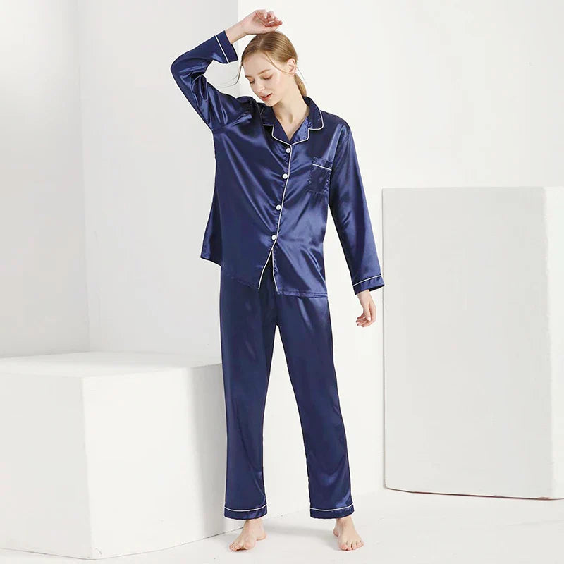 Cralom Women's Satin Pajama Lounge Set with Long Sleeve Top & Pants
