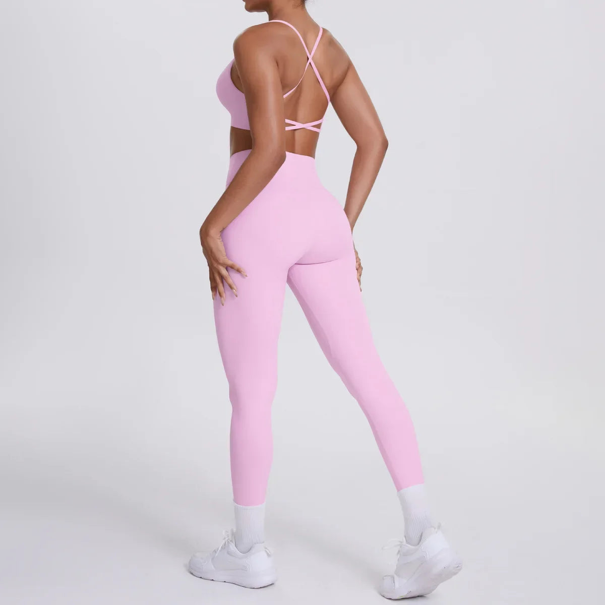 Cralom Seamless Yoga Set: Cross Back Sports Bra & High Waist Booty Lifting Leggings