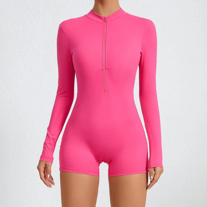 Cralom Seamless Yoga Jumpsuit Long-Sleeve Zipper Activewear