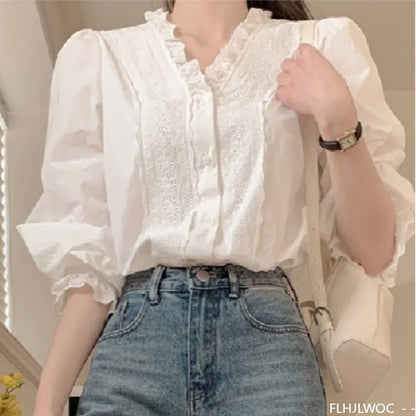 Cralom Lace Ruffle Peplum Top - Summer 2025 Collection