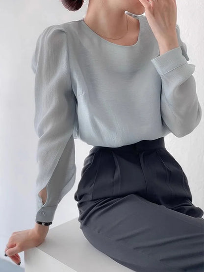 Cralom Chic Summer Blouse with Bubble Sleeves