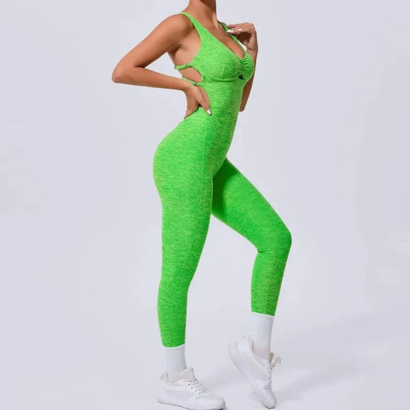 Cralom Seamless Yoga Jumpsuit for Women - Peach Hip Raise Beauty Back Dance Suit