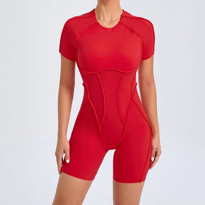 Cralom Hollow Back Yoga Jumpsuit Short-Sleeved Sportswear