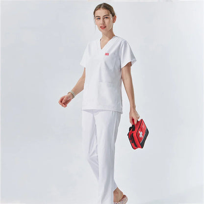Cralom Silky White Nurse Scrub Set for Dental Medic Professionals