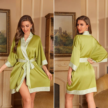 Cralom Seven-quarter Sleeves Silk Pajama Set for Women