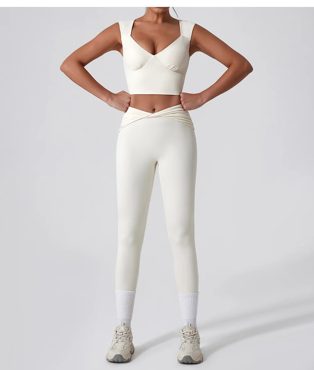 Cralom Yoga Set: Vest & Bell-bottoms Pants Fitness Suit for Women