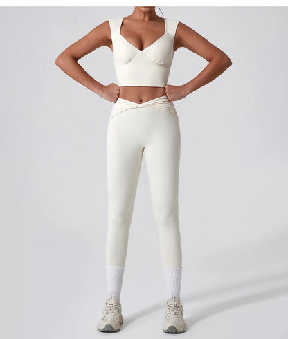 Cralom Yoga Set: Vest & Bell-bottoms Pants Fitness Suit for Women