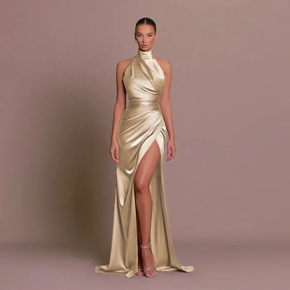 Cralom Women's Stand Collar Sleeveless Slit Dress - Slimming Summer 2025