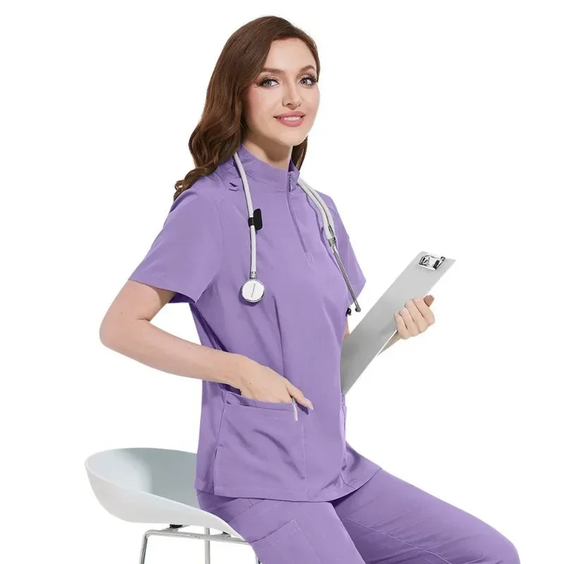 Cralom Short Sleeve V-Neck Nursing Jogger Suit for Women
