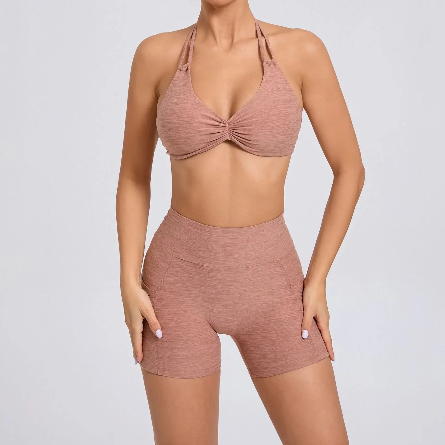 Cralom Women's Naked Feeling Yoga Set - Tight-Fit Sportswear with Side Pockets