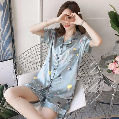 Cralom Summer Ice Silk Short Sleeve Cardigan - High-End Ins Style Home Wear