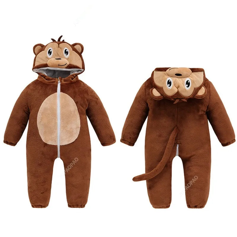 Cralom Monkey Baby Jumpsuit: Cozy Flannel Hooded Kid's Overall