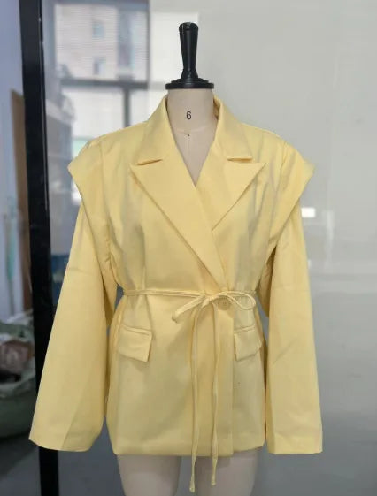 Cralom Lace Up Slimming Tunic Coat Long Sleeve Jacket for Women
