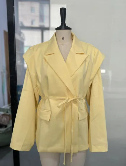 Cralom Lace Up Slimming Tunic Coat Long Sleeve Jacket for Women