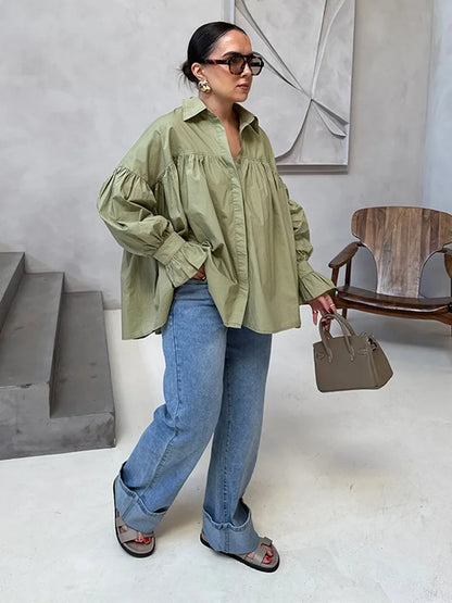 Cralom Women's Loose Fit Button Blouse 2025 Spring Collection