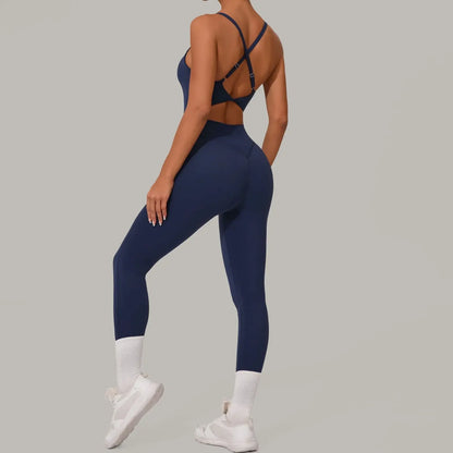 Cralom Seamless Yoga Jumpsuit with Cross Waist Buckle