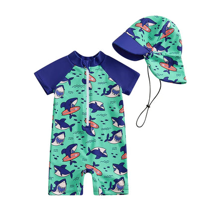 Cralom Baby Boy Rash Guard Set with Sun Hat