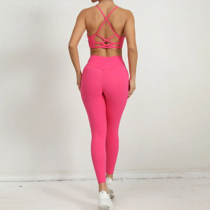 Cralom Seamless Yoga Fitness Set: High Waist Leggings & Open Back Bra Gym Suit