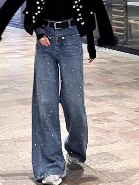 Cralom American Style Vintage Washed High Waist Wide Leg Jeans Women's Fashion